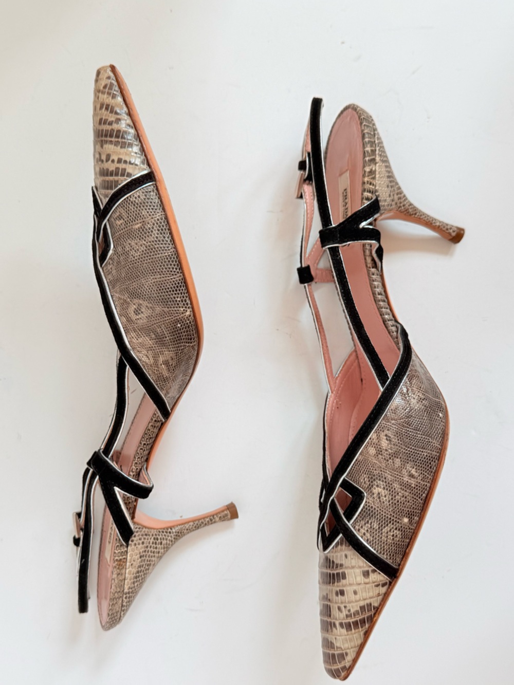 Vintage Prada Snakeskin Suede leather trim Slingback pointed toe Heels EU 40.5 - Picture 5 of 10